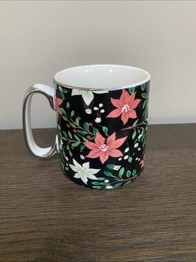 Strawberry Street Floral Ceramic Coffee Mug - Pink & White Flowers on Black